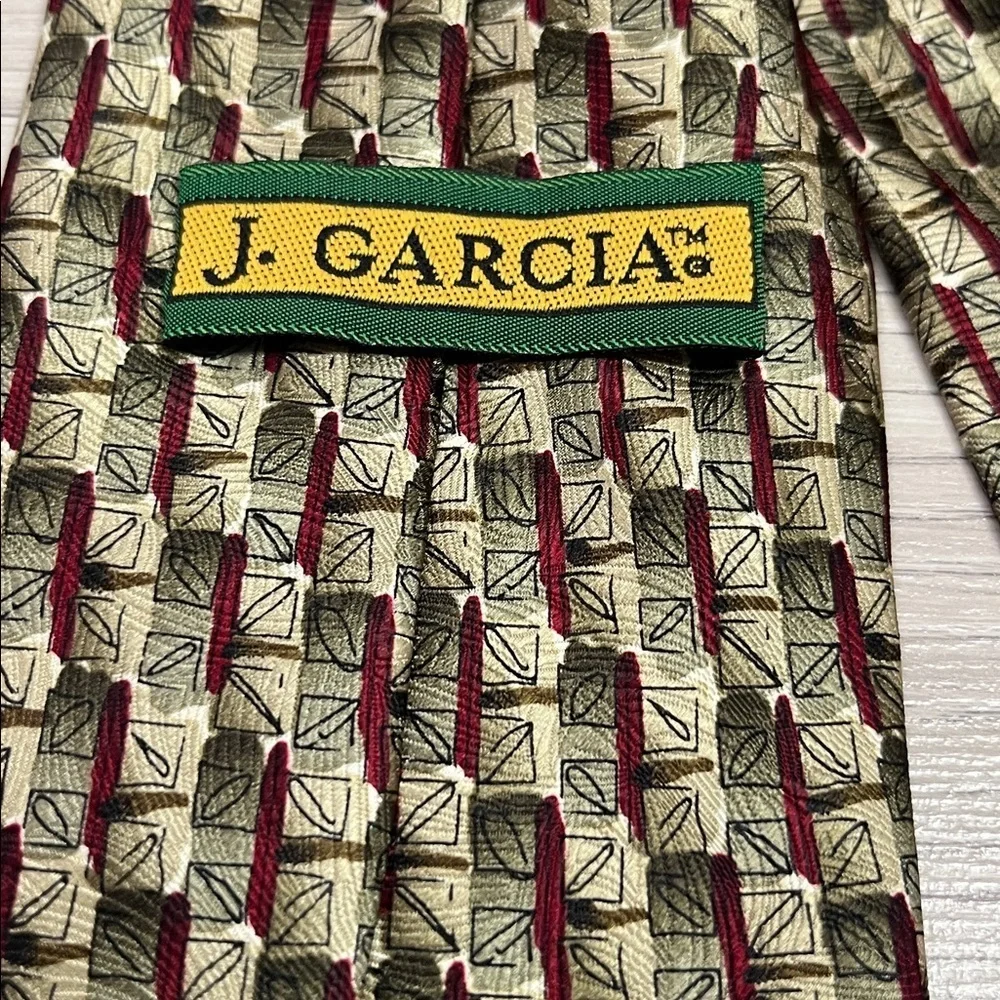 J. Garcia Men’s Silk Tie Yellow Green Brown Abstract Art Deco Necktie Office